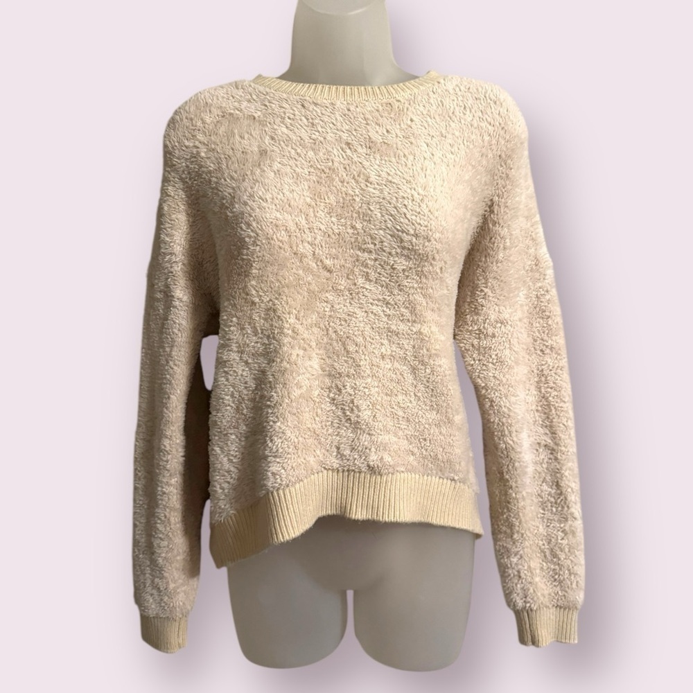 Topshop Fuzzy Textured Crewneck Sweater Oversized Pullover Cream Size 8